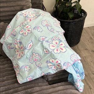 Floral Blue and Pink Bedding 2 pillowcases and a bed skirt